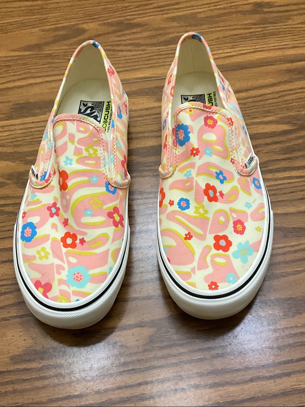 VANS Women’s Size 11 Slip Ons, Bright Beautiful Pattern
